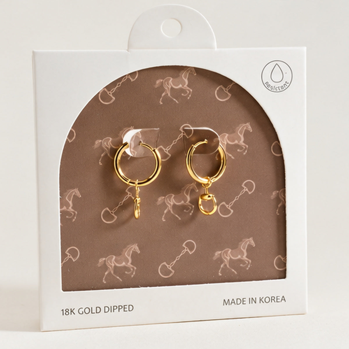 18K Gold-Dipped Equestrian Stirrup Charm Huggie Earrings
