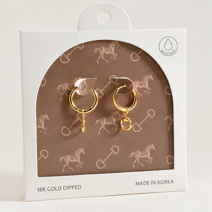 18K Gold-Dipped Equestrian Stirrup Charm Huggie Earrings