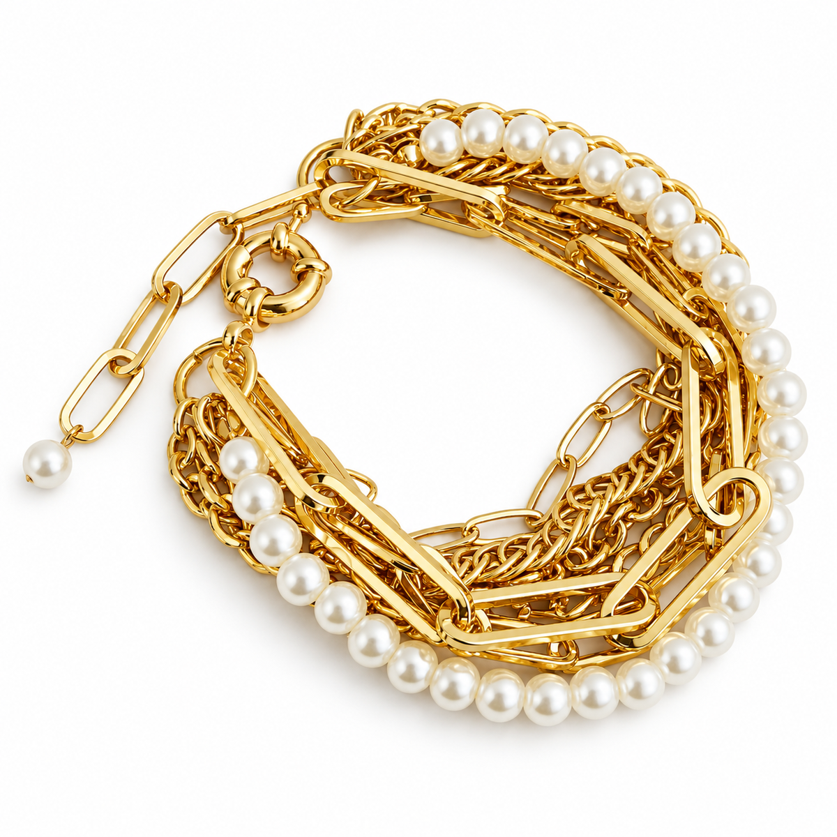 Multi Chain & Pearl Bracelet