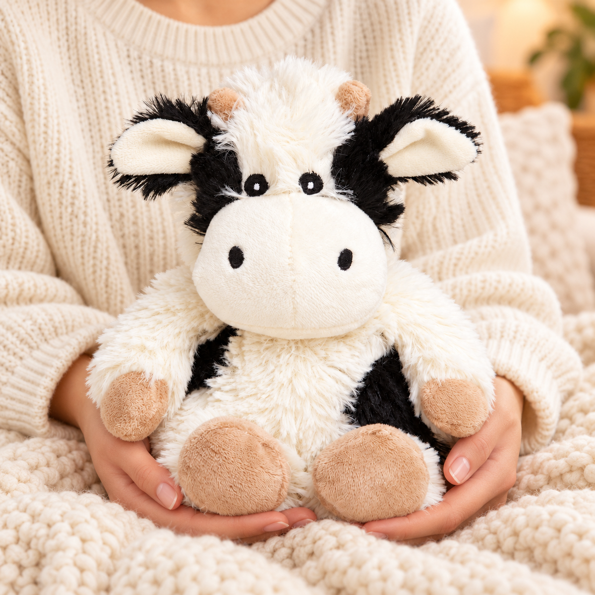 Warmies® Junior Black & White Cow | 9" Microwavable Lavender Plush
