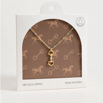 18K Gold-Dipped Equestrian Horsebit Turquoise Beaded Necklace