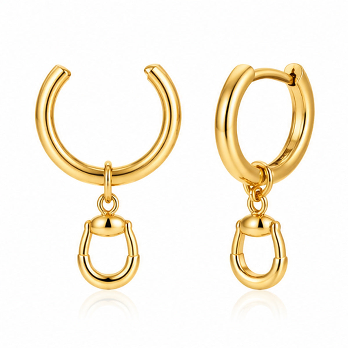 18K Gold-Dipped Equestrian Stirrup Charm Huggie Earrings