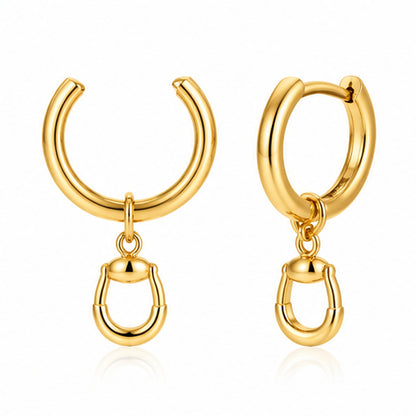 18K Gold-Dipped Equestrian Stirrup Charm Huggie Earrings