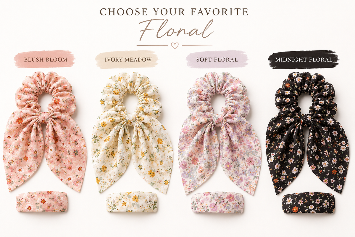 Wildflower Bow Scrunchie & Barrette Set