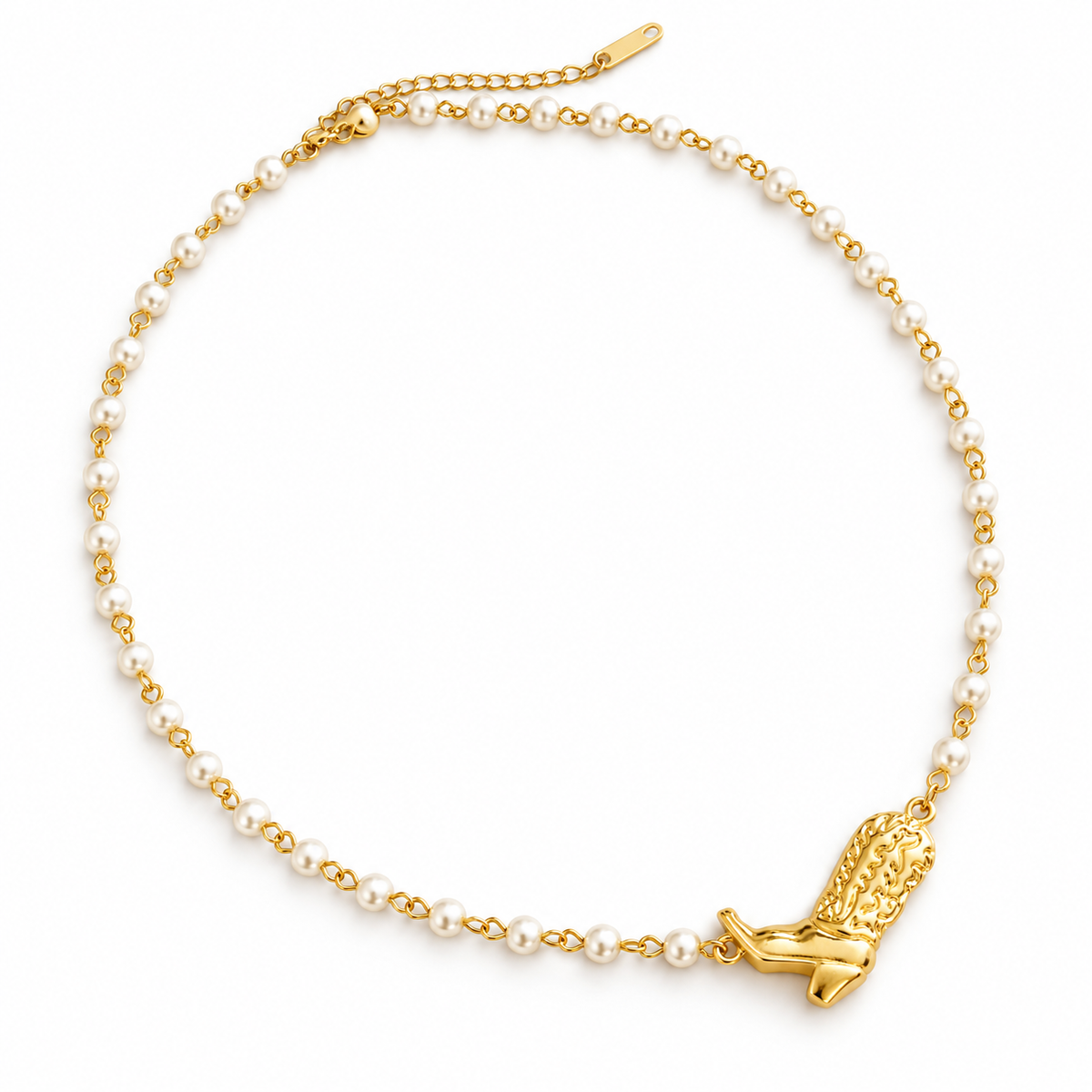 Cowgirl Boot Pearl Chain Necklace