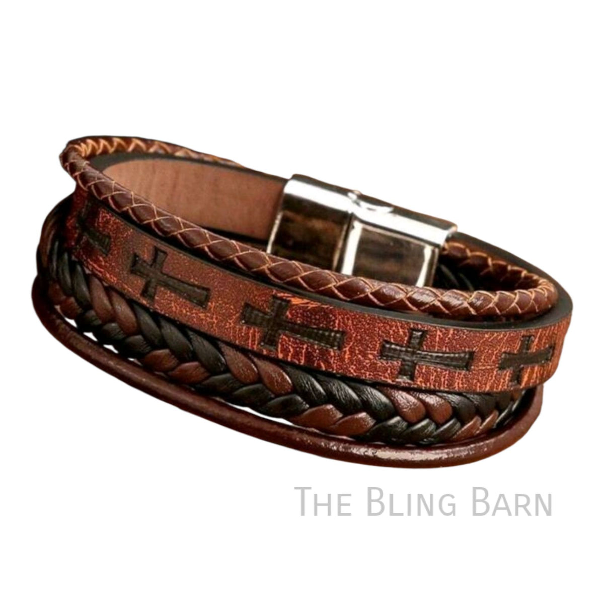 Crossroads Leather Wrap Bracelet – Rustic Faith Braided Leather Bracelet for Men & Women
