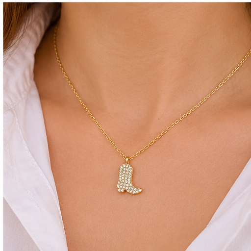 Golden Glam Cowgirl Boot Necklace