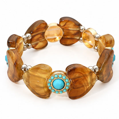 Amber Heart and Faux Turquoise Western Stretch Bracelet
