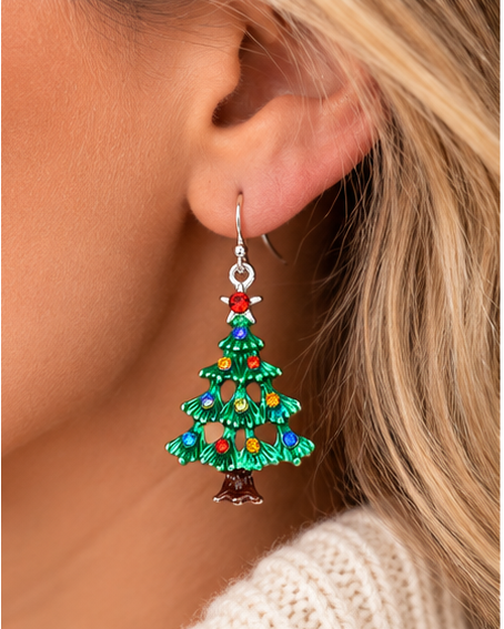 Sparkling Christmas Tree Dangle Earrings | Gold & Silver