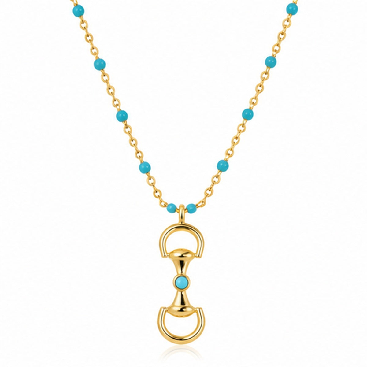 18K Gold-Dipped Equestrian Horsebit Turquoise Beaded Necklace