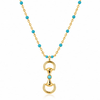 18K Gold-Dipped Equestrian Horsebit Turquoise Beaded Necklace