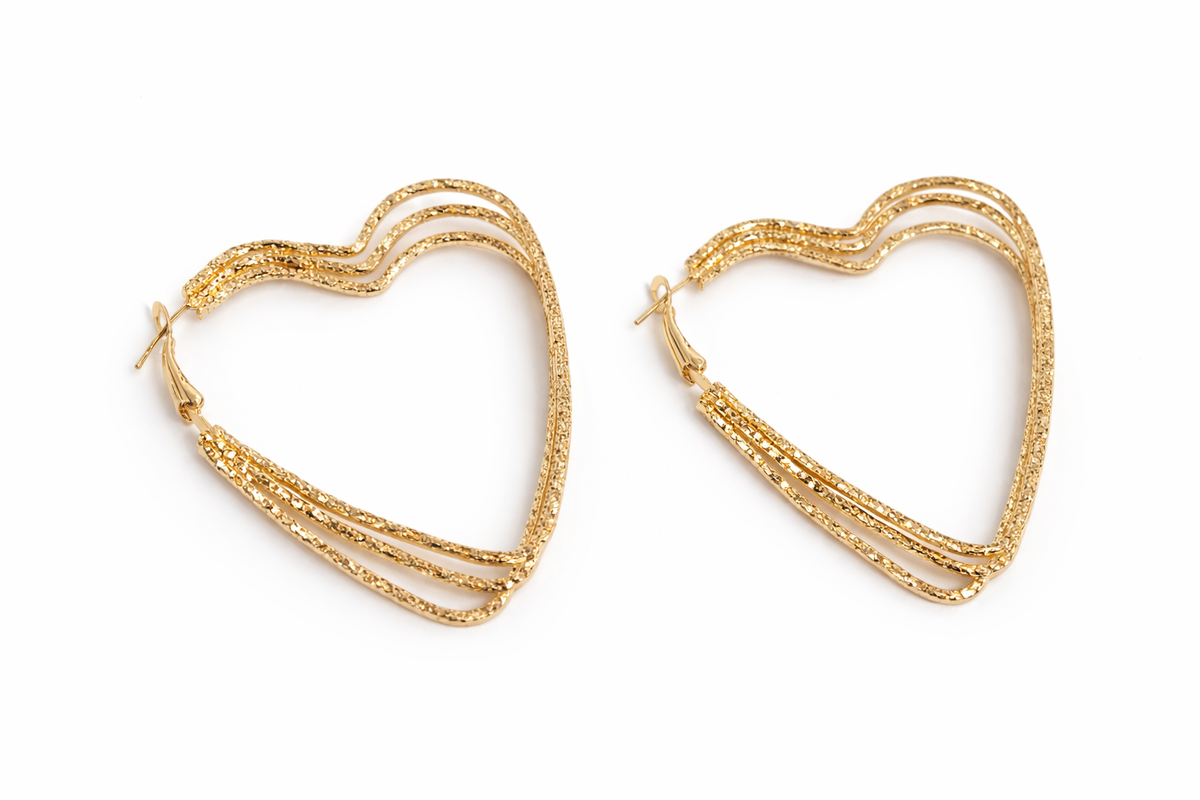 Golden Drift Chain Heart Hoops