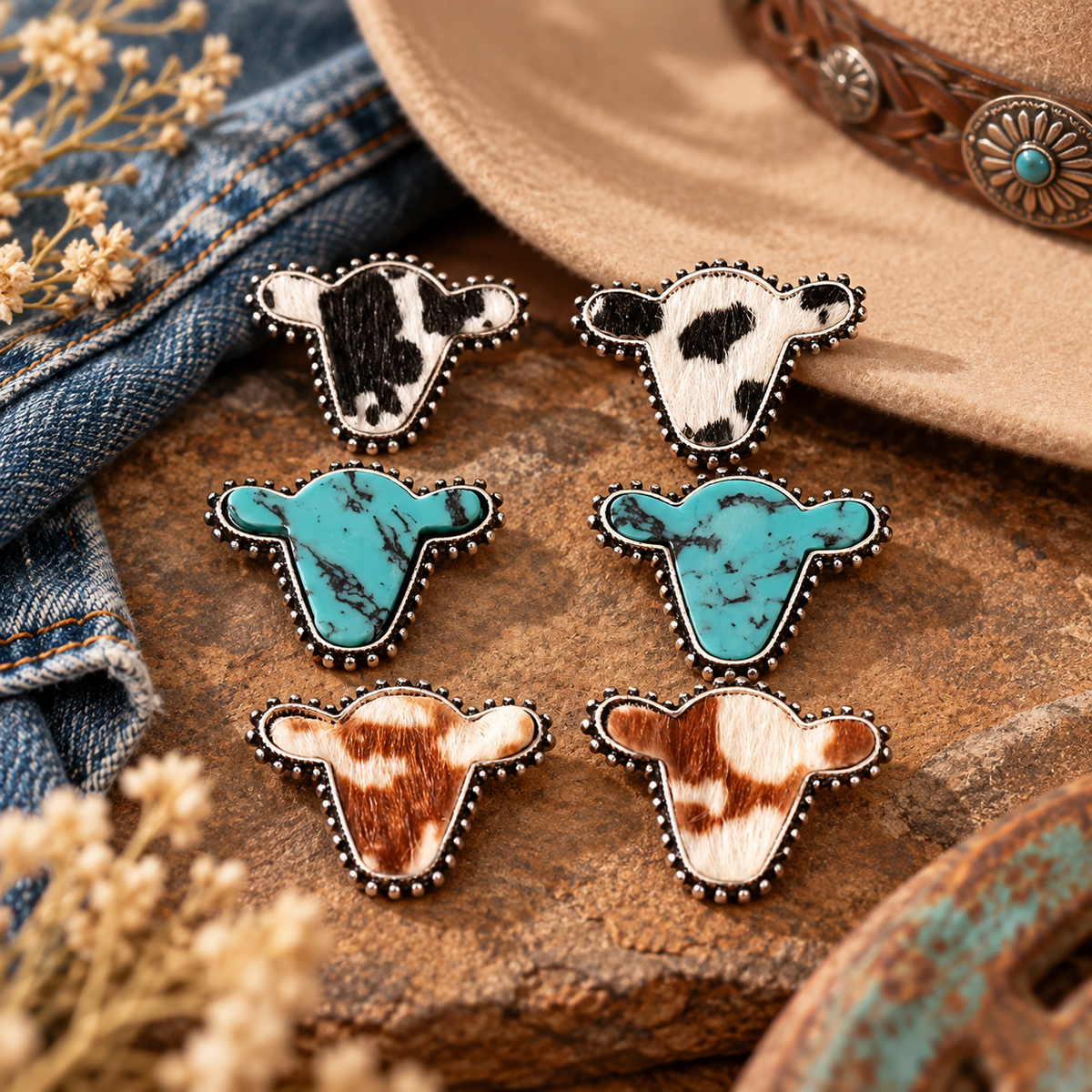 Three of a Kind Cow Head Stud Set