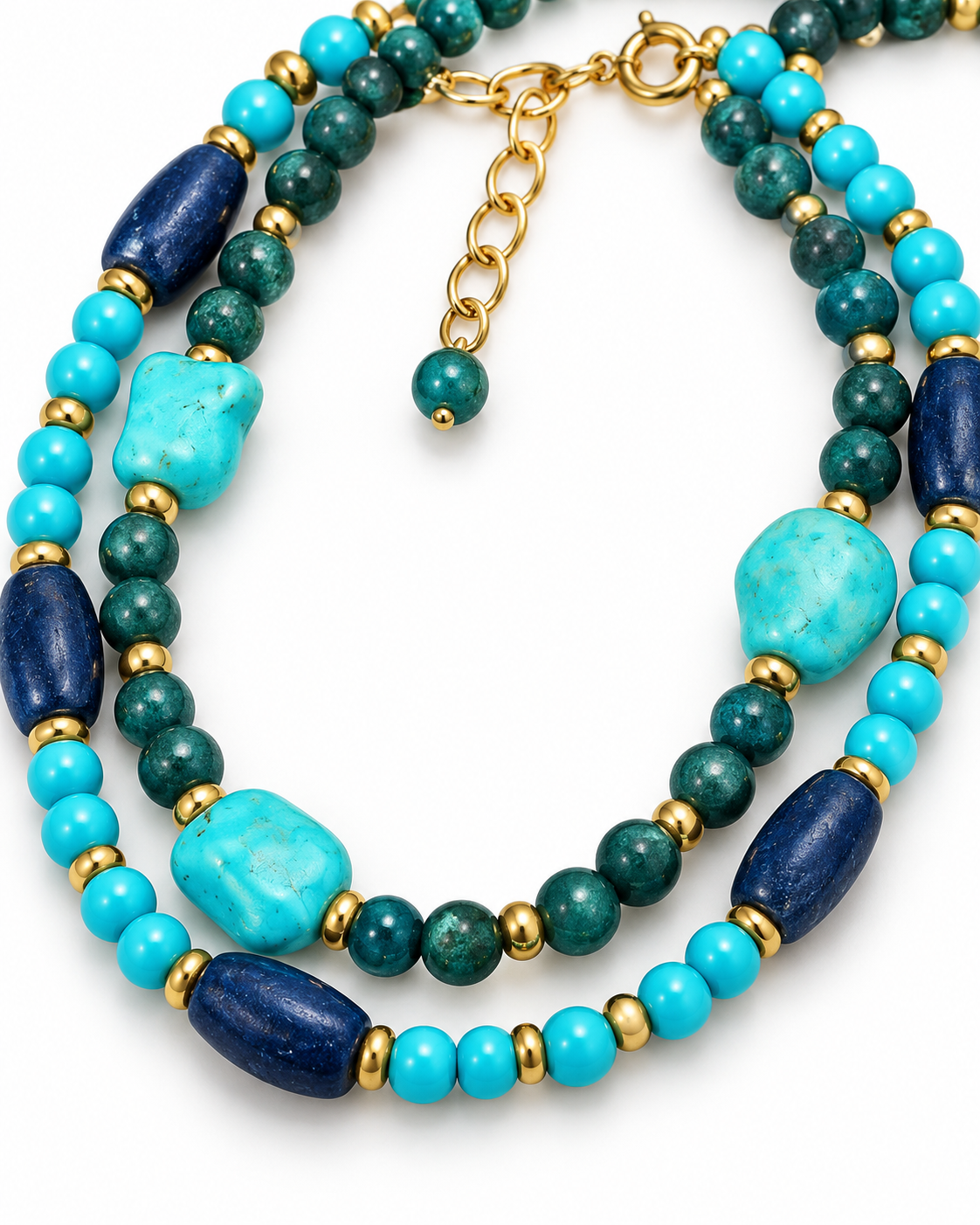 Layered Turquoise & Lapis Lazuli Gemstone Necklace
