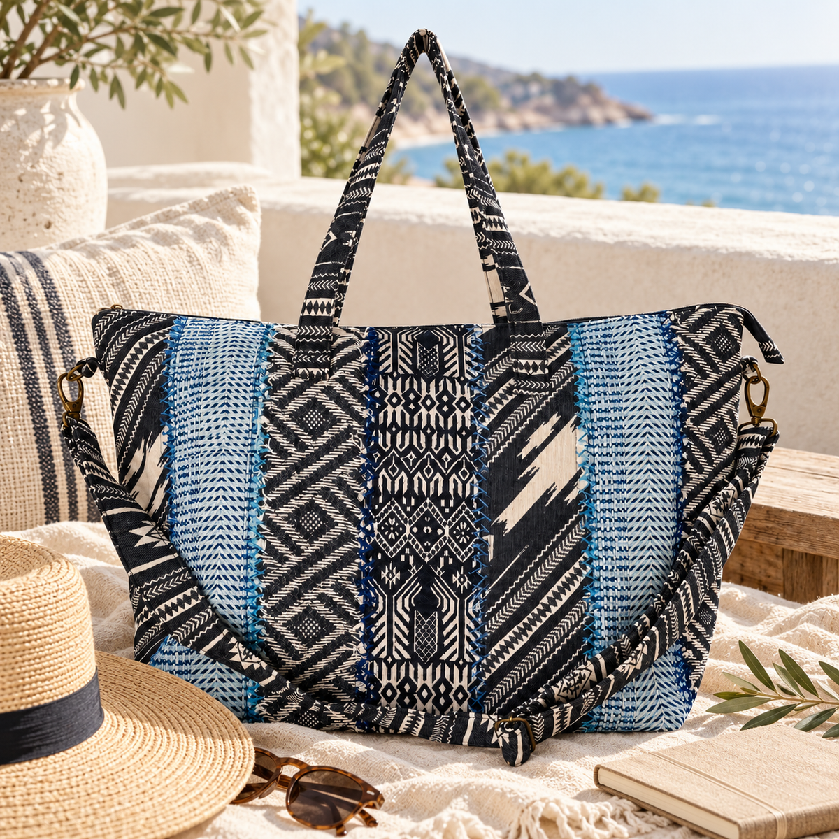 Indigo Trail Traveler Tote | Zippered Cotton Carryall