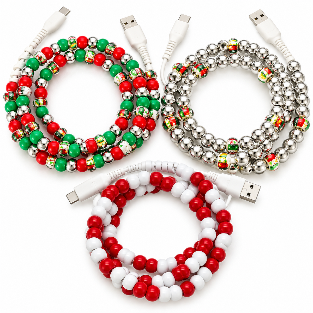Merry & Bright Beaded 4-in-1 Fast Charging Cable – Holiday Stocking Stuffer