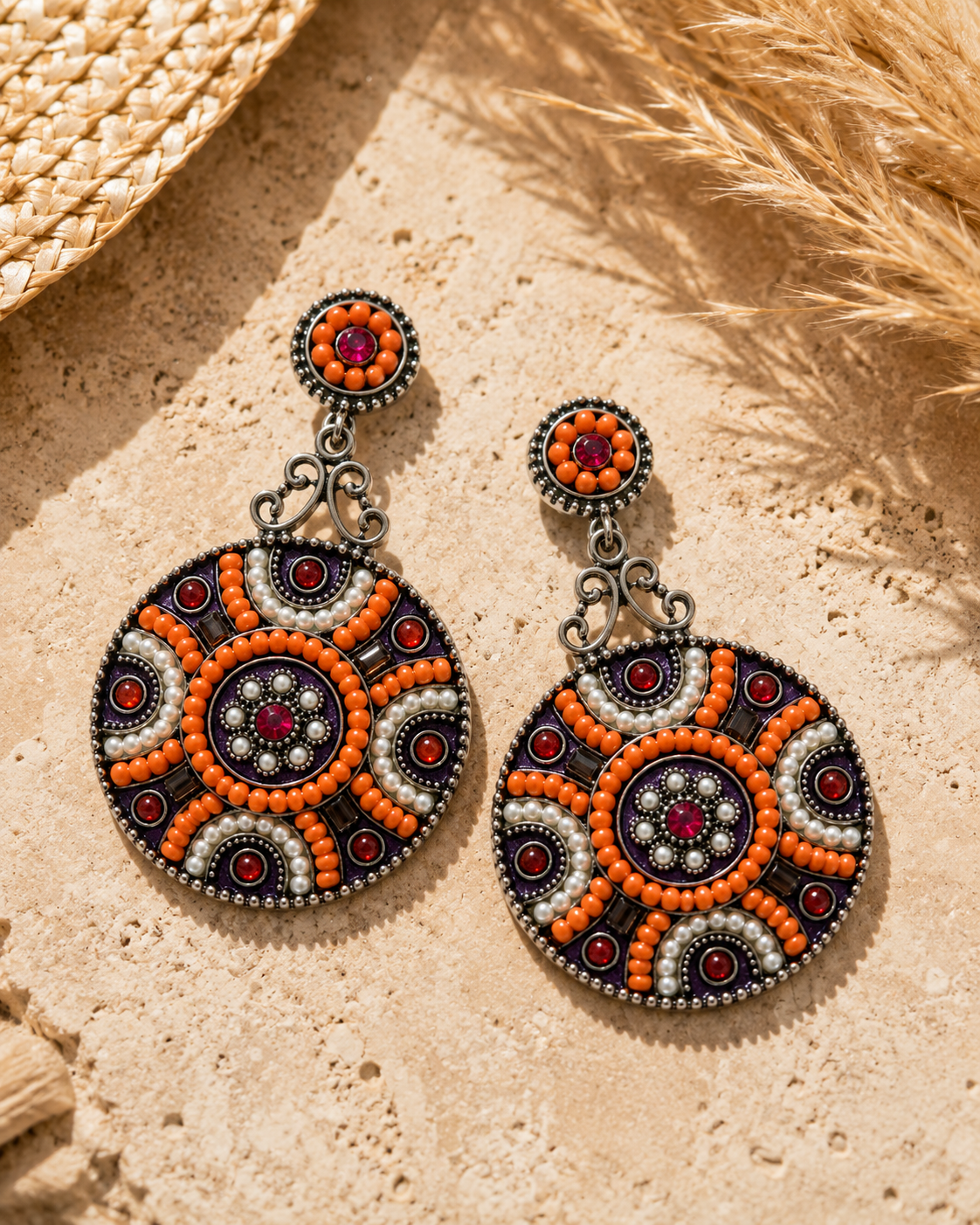 Mosaic Statement Earrings | Boho Beaded Disc Earrings