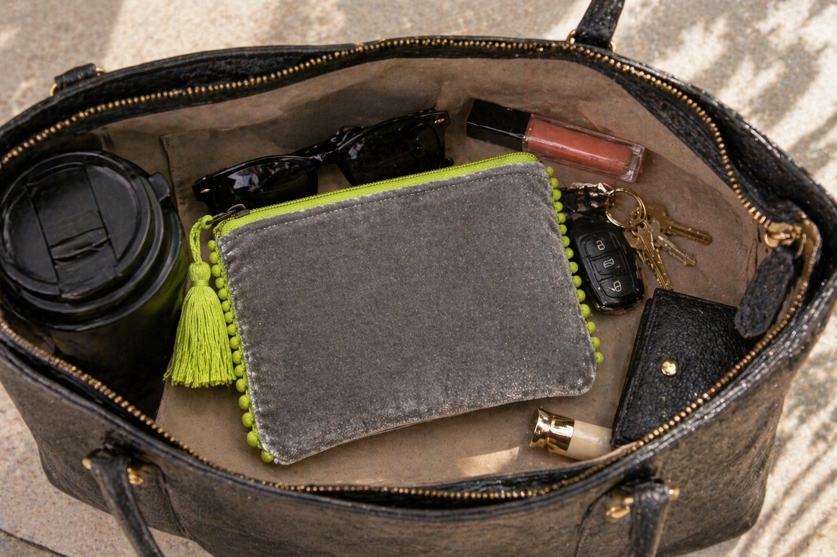 Neon Edge Velvet Pouch – Chic, Compact & Made to Stand Out
