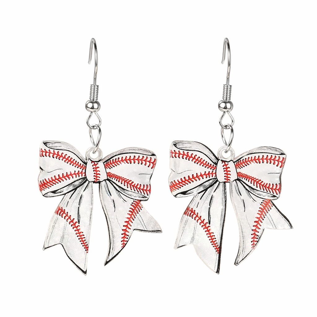 Game Day Bow Baseball Earrings
