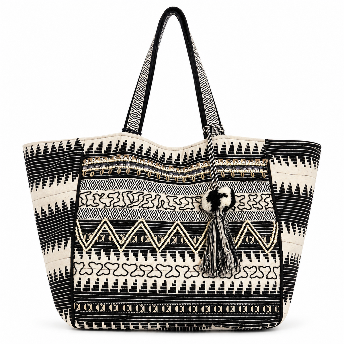 Black Mesa Wide Tote | Geometric Statement Carryall