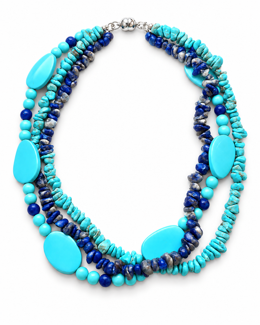 Handcrafted Turquoise & Lapis Lazuli Multi-Strand Natural Stone Necklace