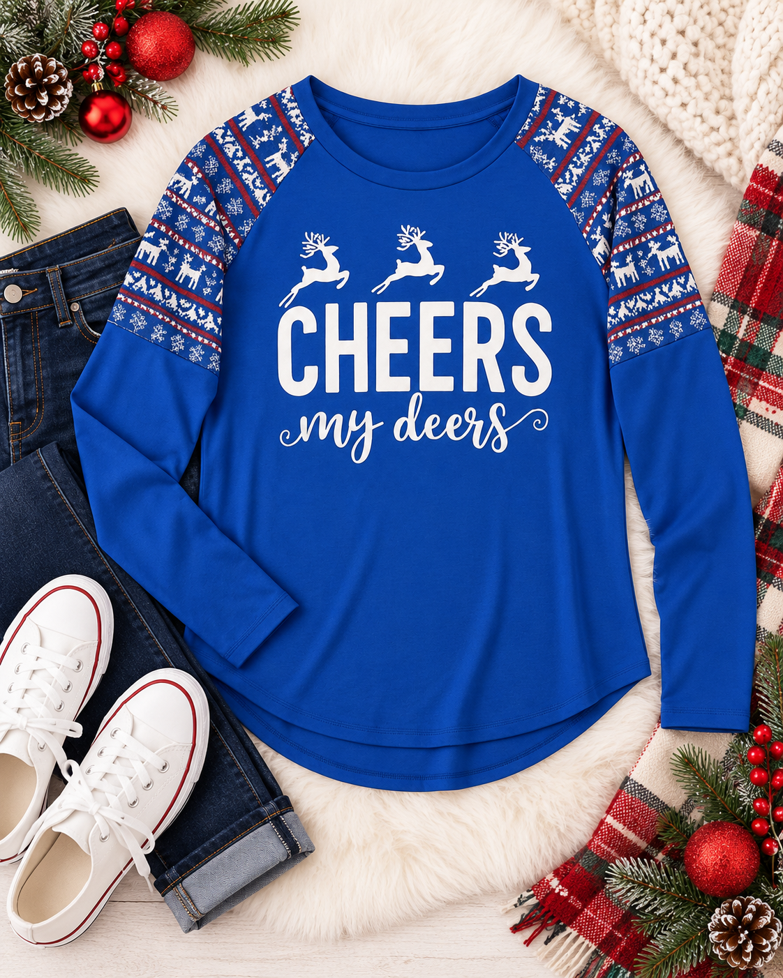 Cheers My Deers Christmas Long Sleeve Graphic Tee