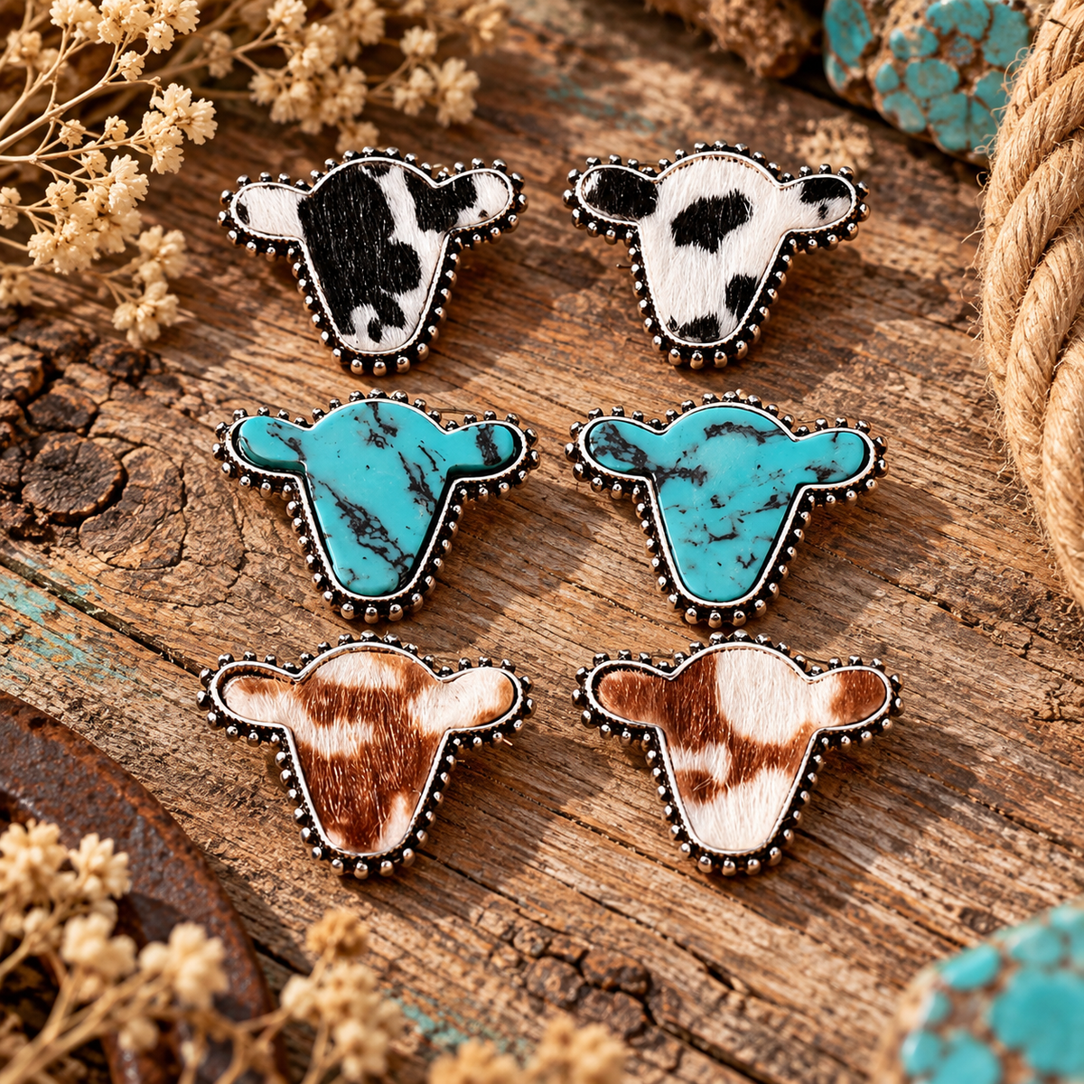 Three of a Kind Cow Head Stud Set