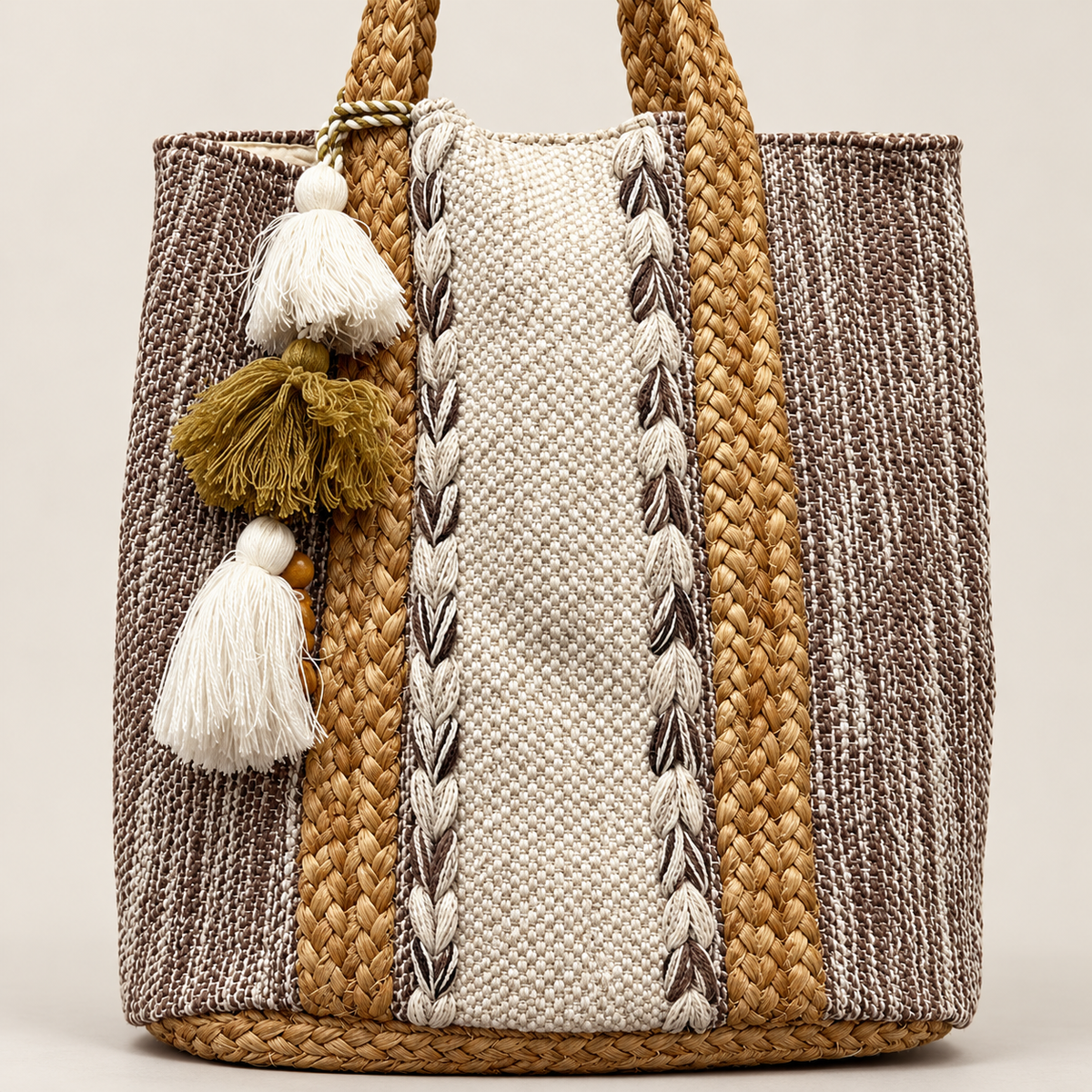 Saddle & Sand Woven Tote | Braided Handle Carryall