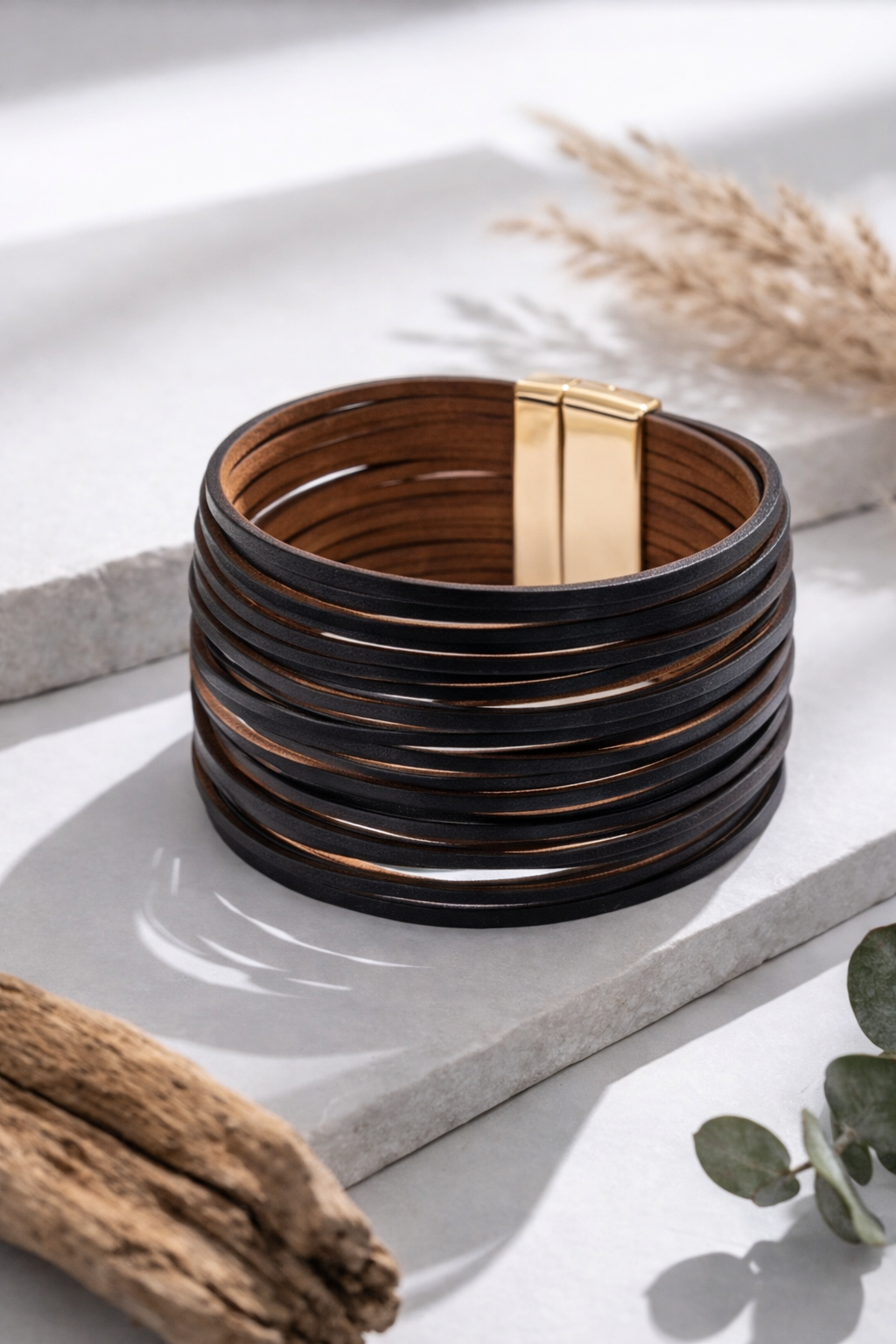 Midnight Mesa Layered Vegan Leather Cuff Bracelet