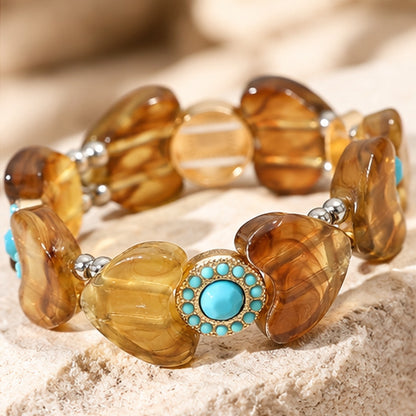 Amber Heart and Faux Turquoise Western Stretch Bracelet