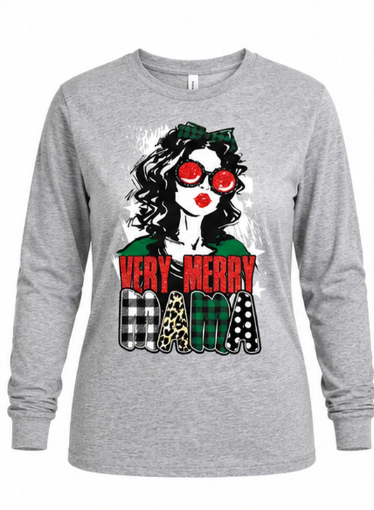 Very Merry Mama Christmas Long Sleeve Graphic Tee