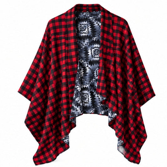 Red Buffalo Plaid & Southwestern Reversible Shawl | One Size