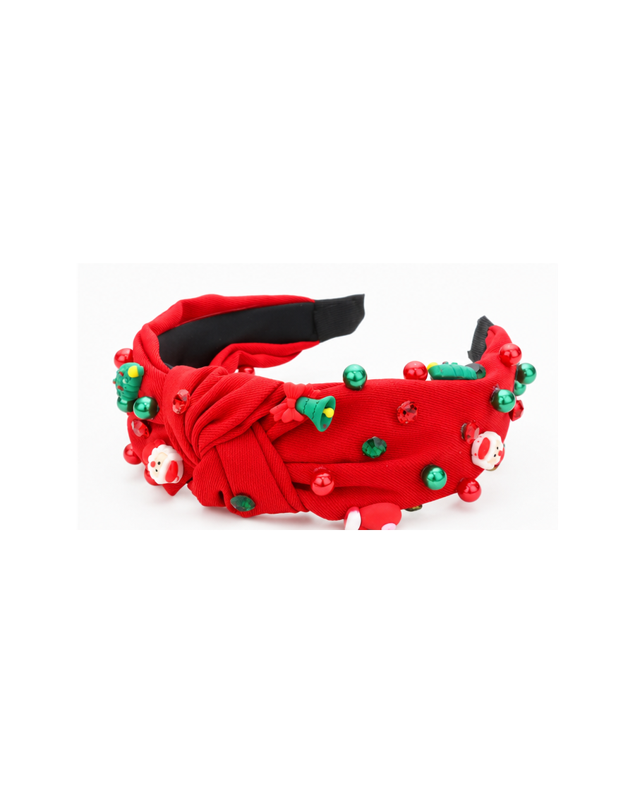 Merry & Bright Christmas Charm Knotted Headband | Red & Green