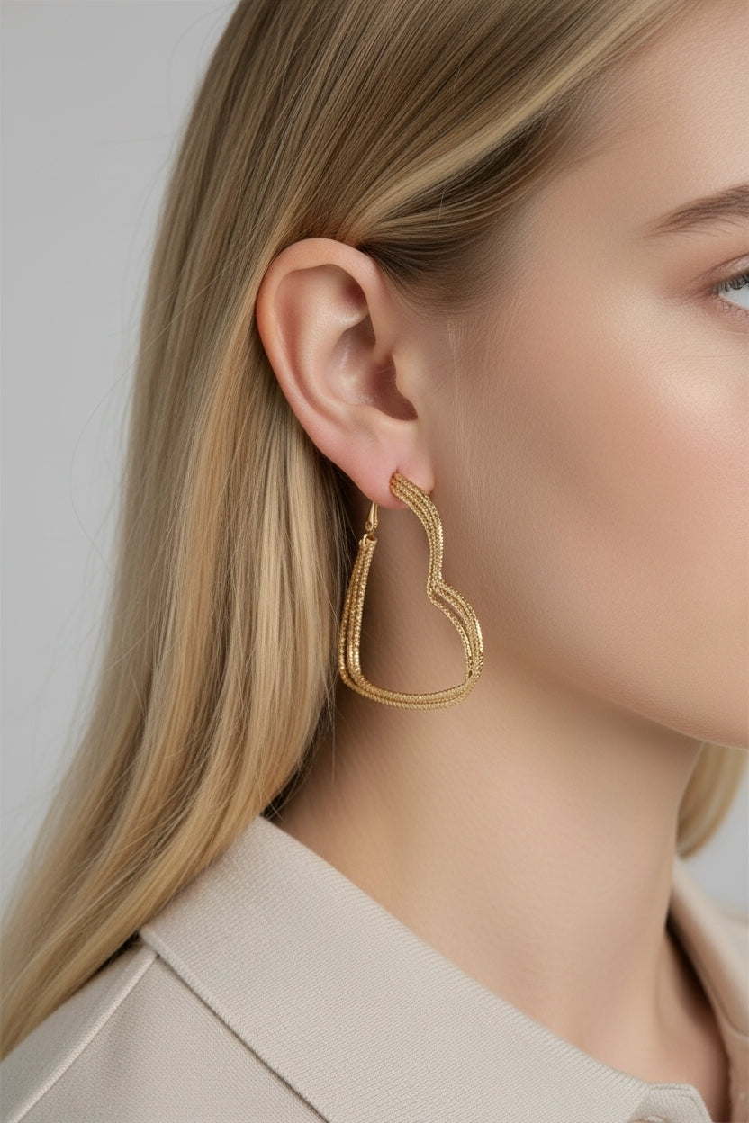 Golden Drift Chain Heart Hoops