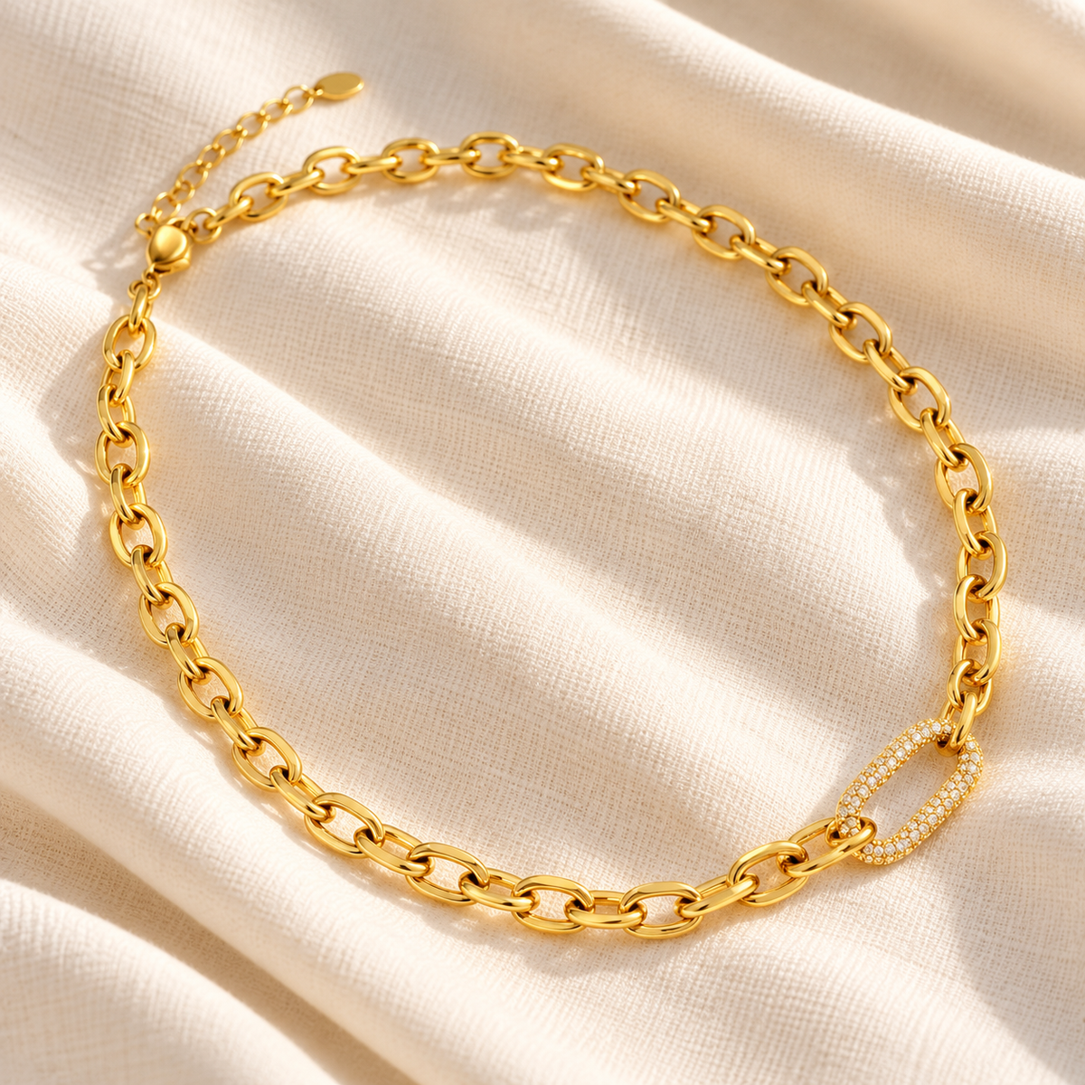 Golden Pavé Lock Chain Necklace