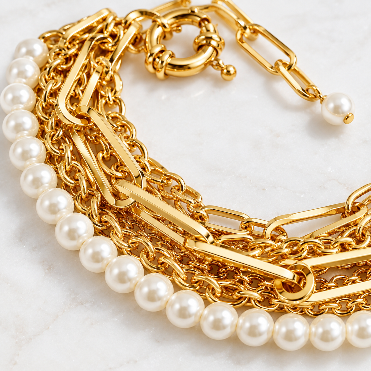 Multi Chain & Pearl Bracelet