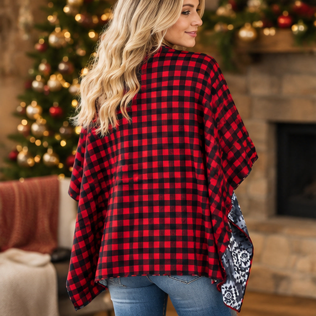 Red Buffalo Plaid & Southwestern Reversible Shawl | One Size