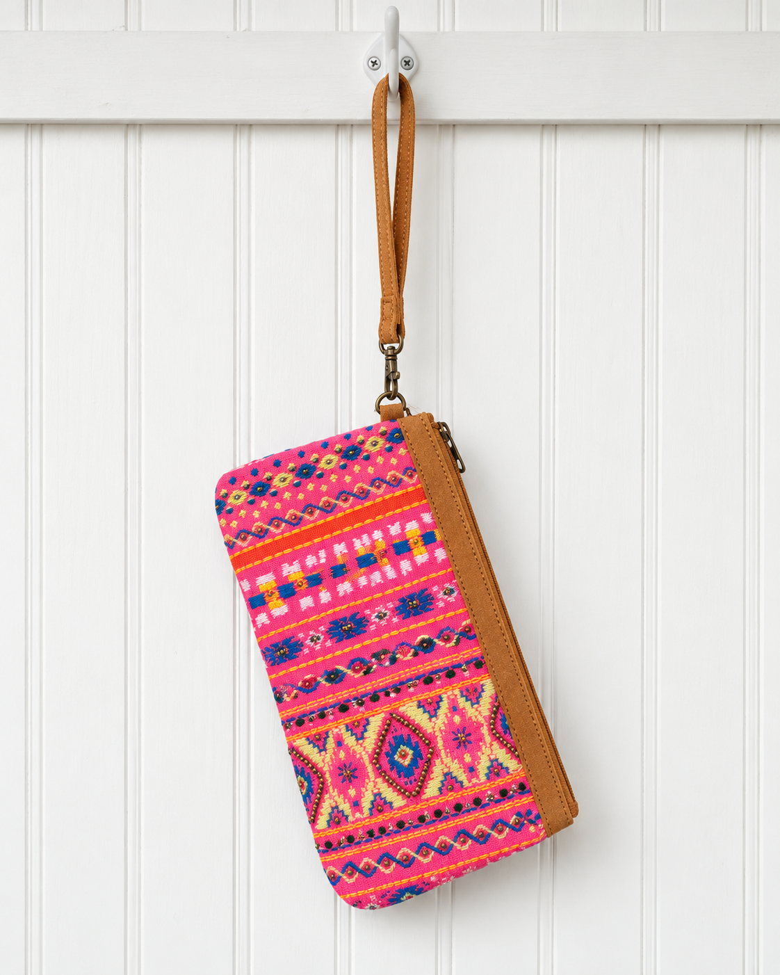 The Santa Fe Pink Embroidered Wristlet