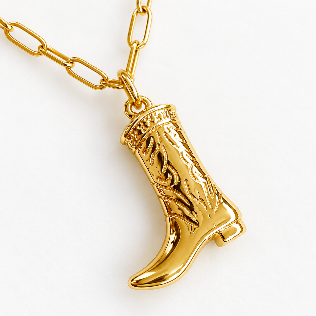 Golden Cowgirl Boot Pendant Necklace