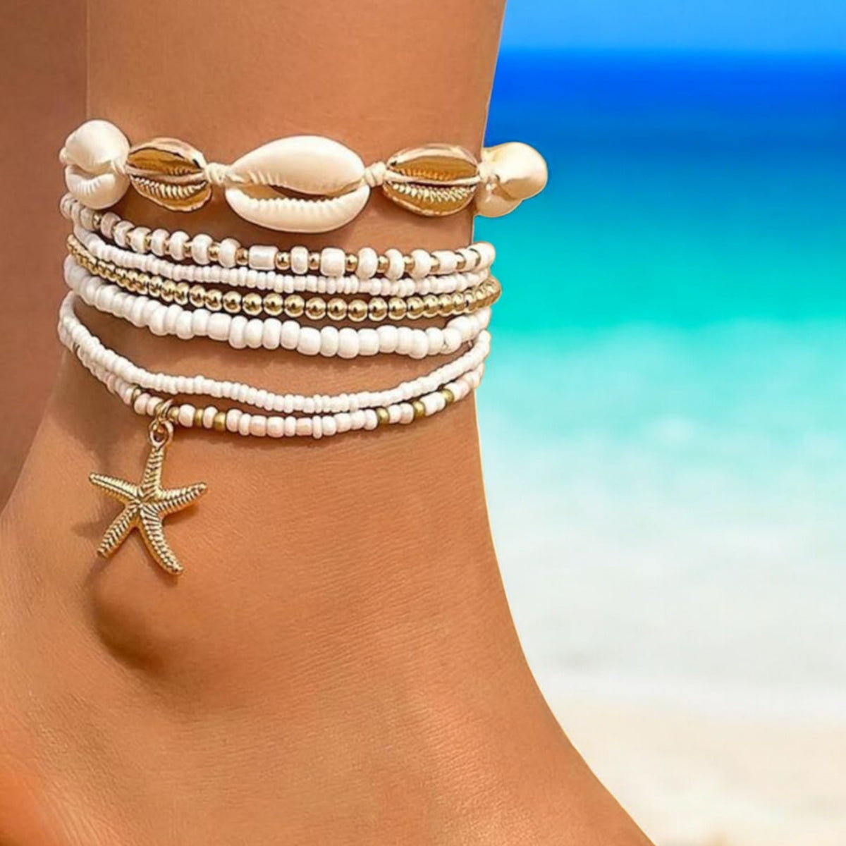 Sandy Waves Coastal Vibes Stretch Bracelet Stack