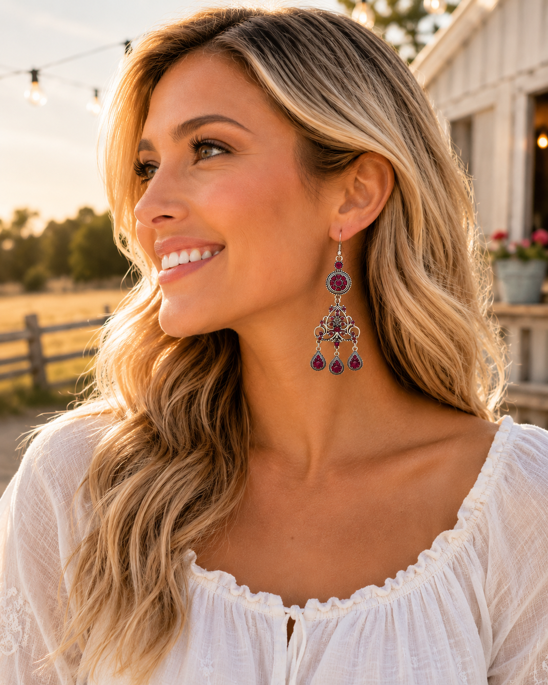 Red Romance Crystal Chandelier Earrings – Antique Silver-Tone