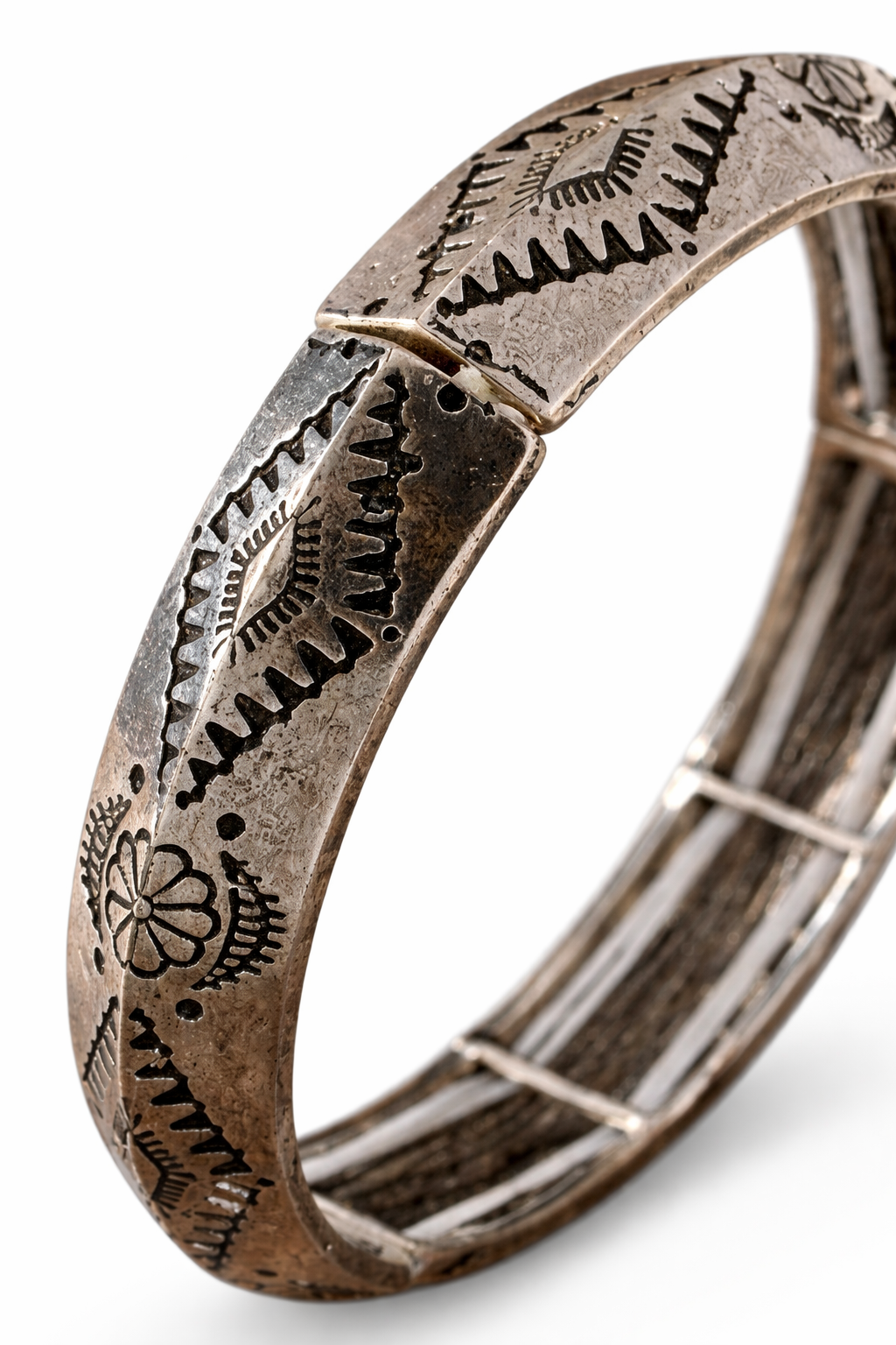 Canyon Line Stretch Bracelet Engraved Western Silver Panel Cuff