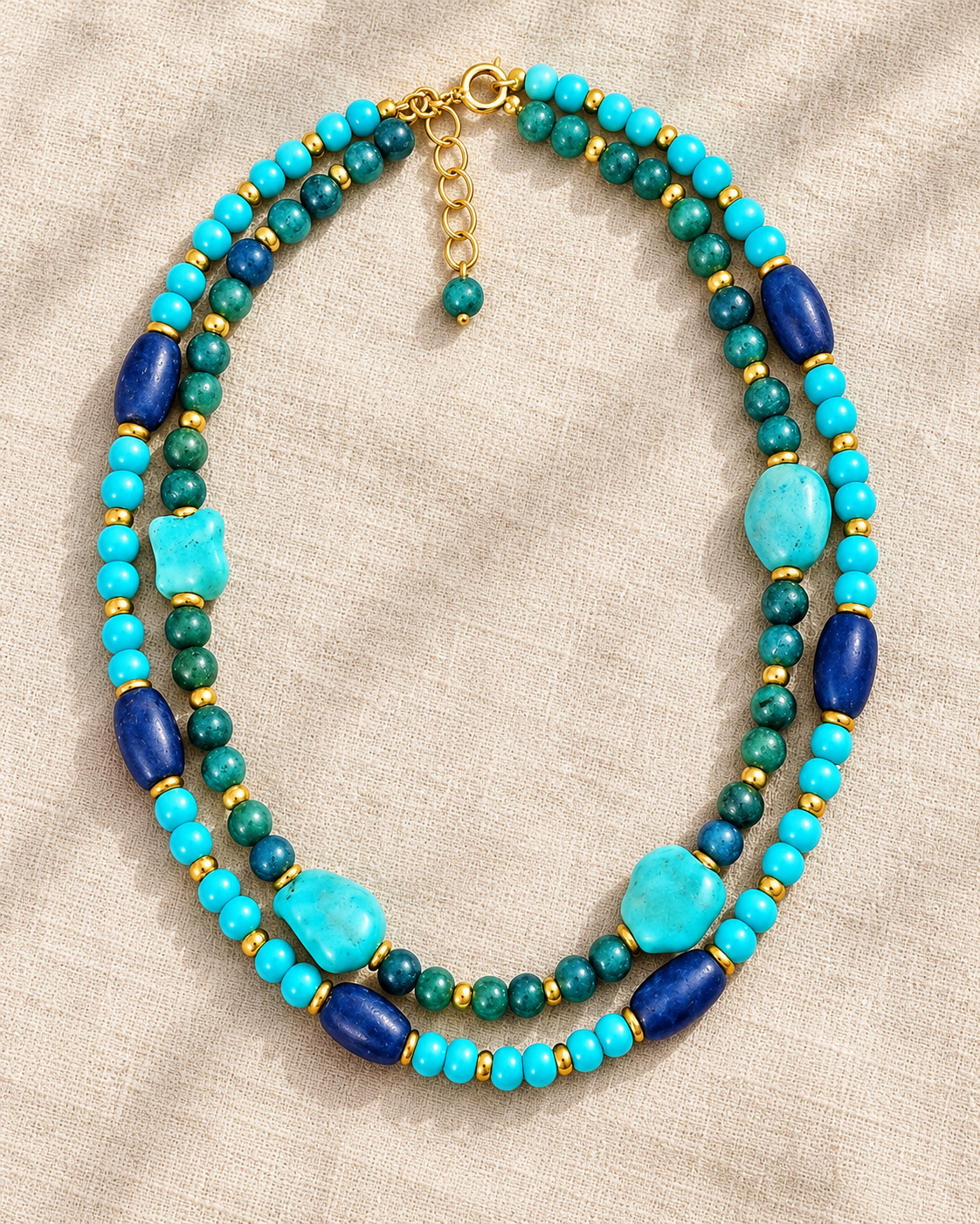 Layered Turquoise & Lapis Lazuli Gemstone Necklace