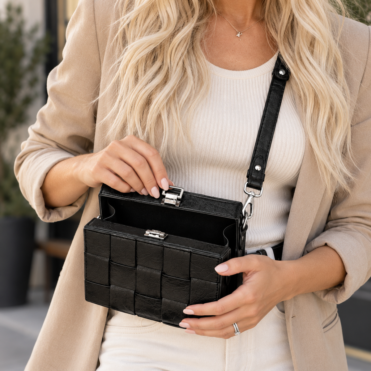 City Weave Structured Box Crossbody Bag