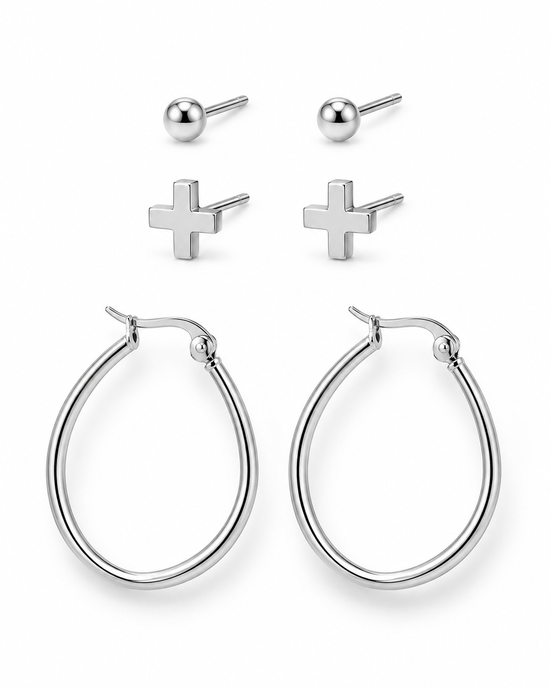 Everyday Edge Stainless Steel 3-Pair Earring Set