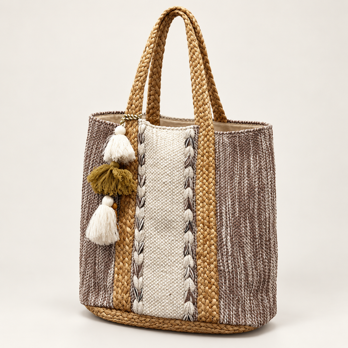 Saddle & Sand Woven Tote | Braided Handle Carryall