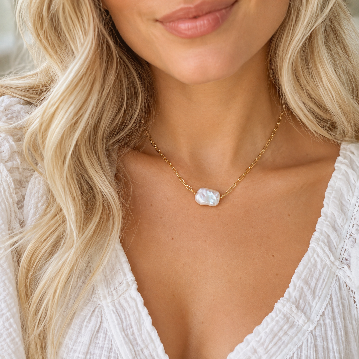 Hannah Baroque Pearl Chain Necklace