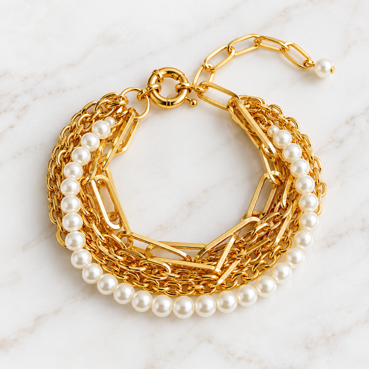 Multi Chain & Pearl Bracelet