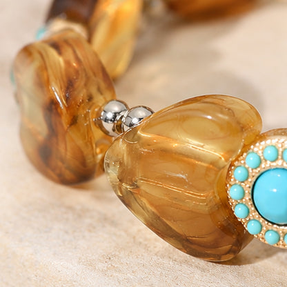 Amber Heart and Faux Turquoise Western Stretch Bracelet
