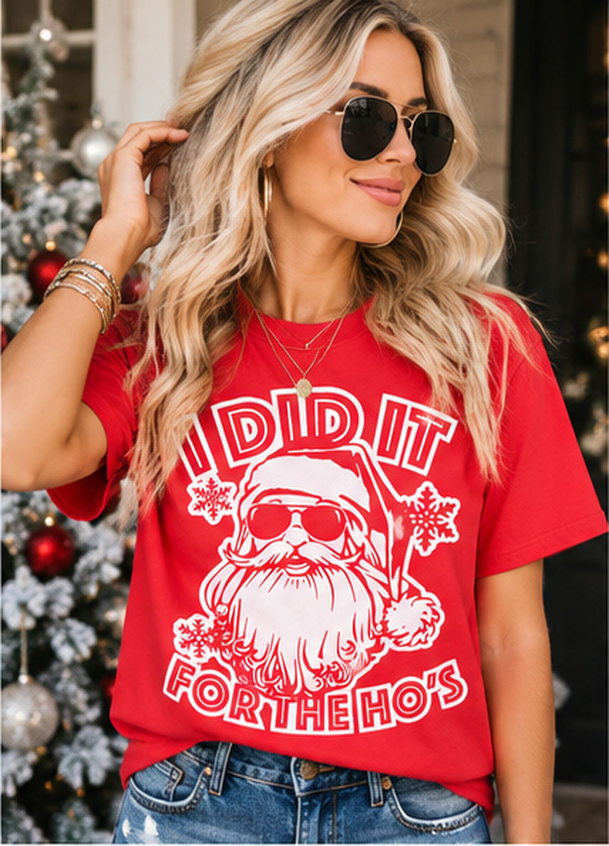 I Did It for the Ho's Funny Santa Christmas Graphic Tee